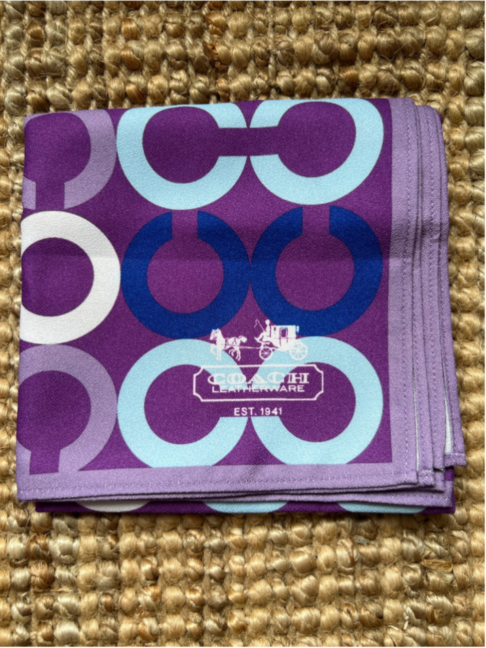 Vintage COACH & MISS X Monogram Multi Color Purple Lavender Scarf 28 x 27 inch